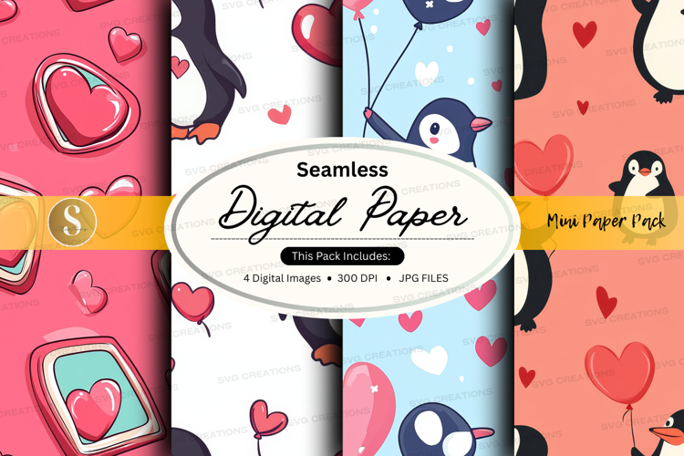 Valentine's penguin digital paper