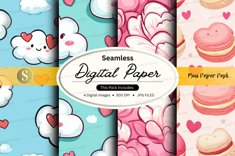 Seamless digital paper - cute clouds and macarons digital pa example image 1