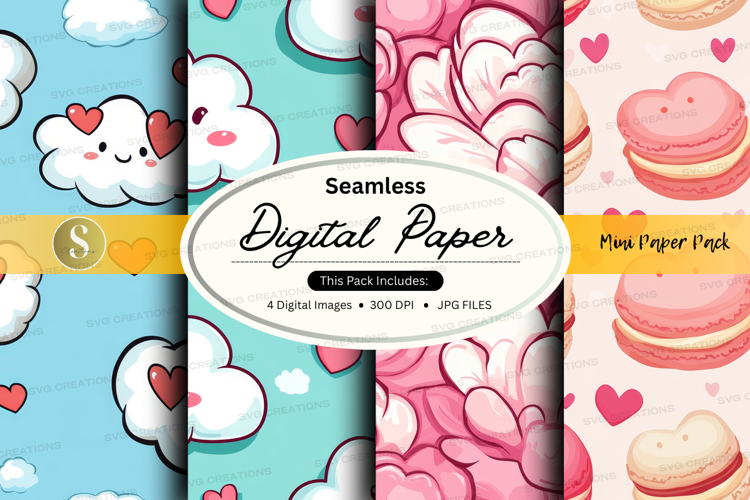 Seamless digital paper - cute clouds and macarons digital pa