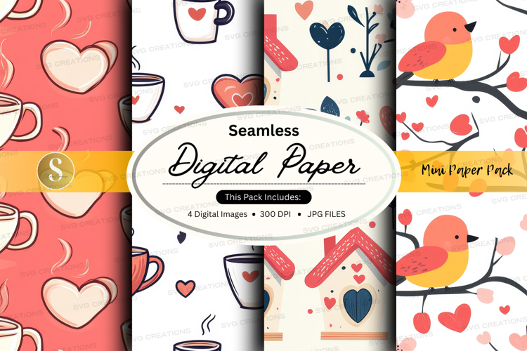 Seamless digital paper - love birds and coffee