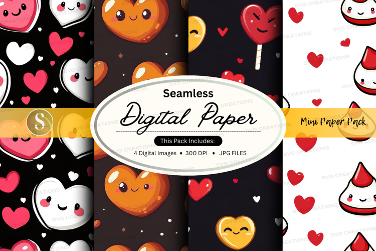 Seamless digital paper - kawaii hearts and sweets digital pa