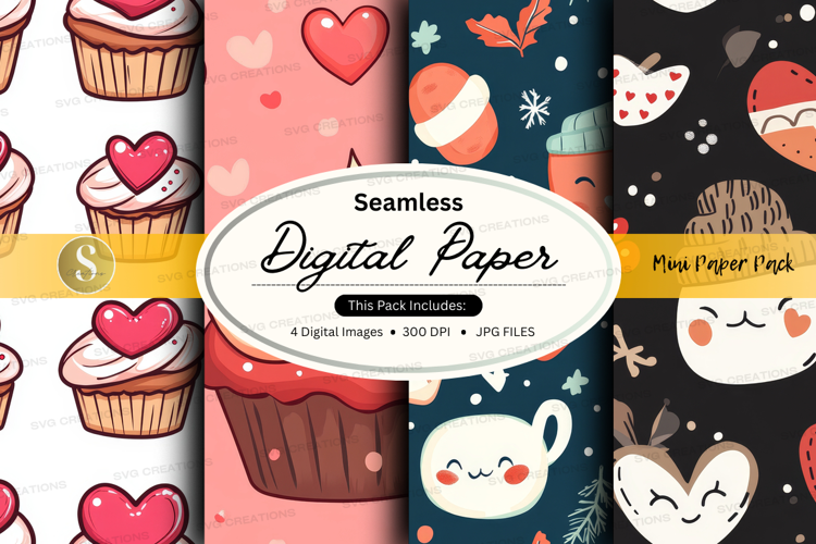 Seamless digital paper - cute cupcakes and tea
