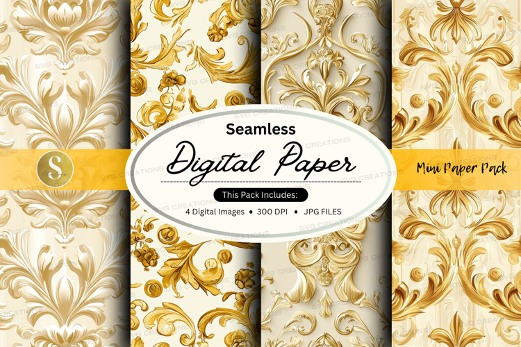 Seamless gold damask digital paper