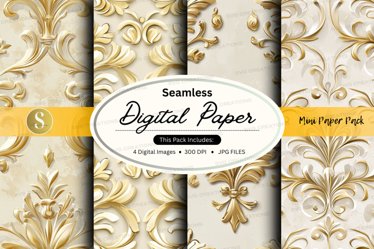 Seamless gold floral digital paper