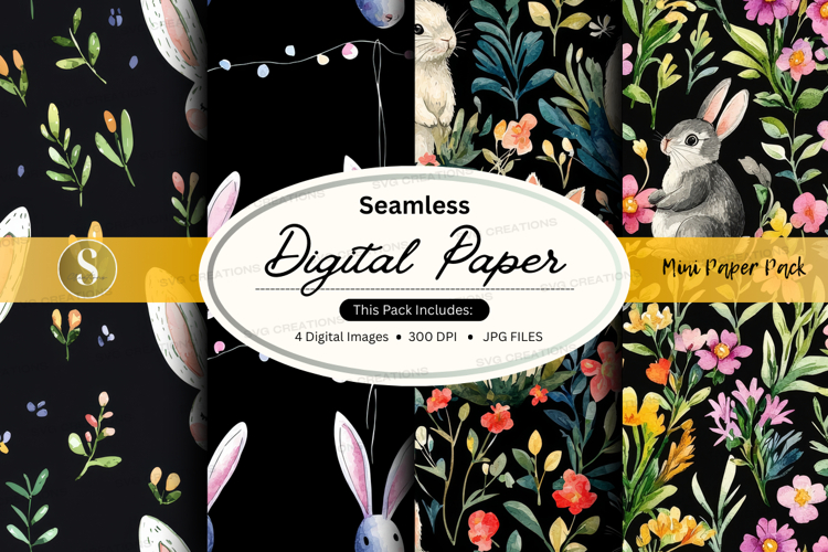 Seamless digital paper - bunny and floral theme digital pape