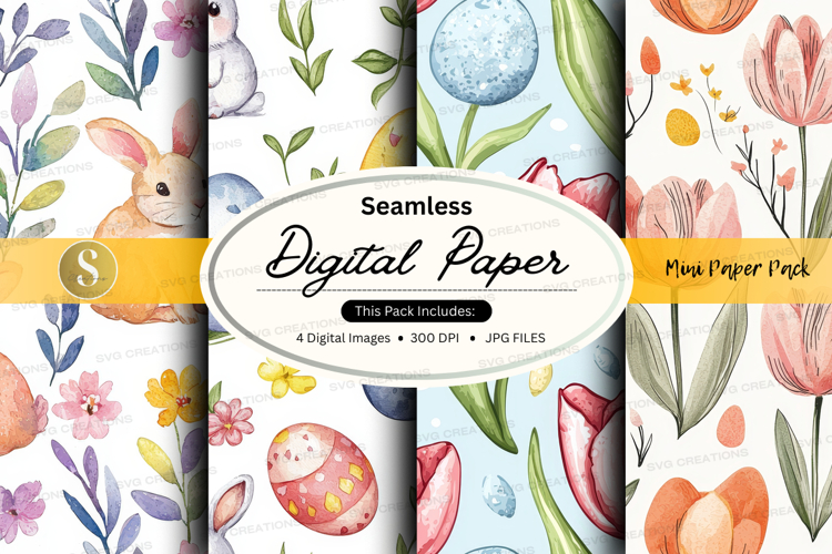 Seamless digital paper - easter bunny and floral designs
