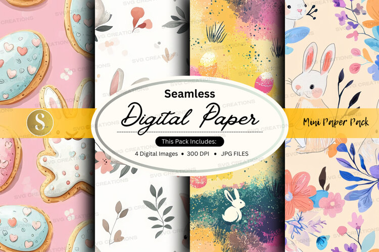 Seamless digital paper - pastel bunny & floral example image 1
