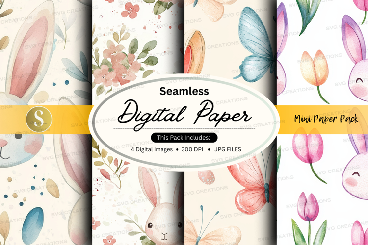 Seamless digital paper - bunny and floral theme digital pape
