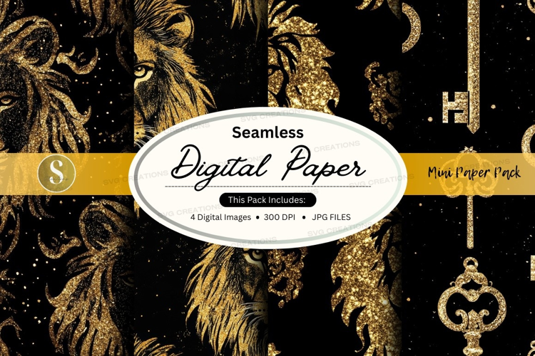 Seamless pattern of majestic lions and keys