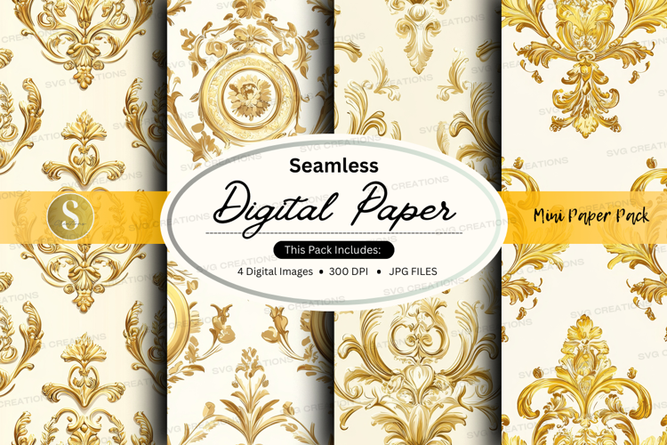 Seamless digital paper - gold damask pattern