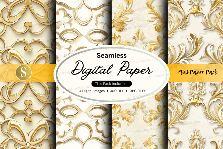 Seamless digital paper - gold damask pattern