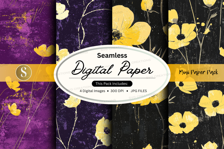 Seamless digital paper - mustard flower pack