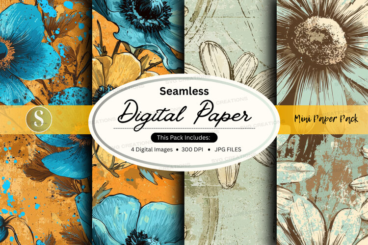 Seamless blue floral digital paper example image 1