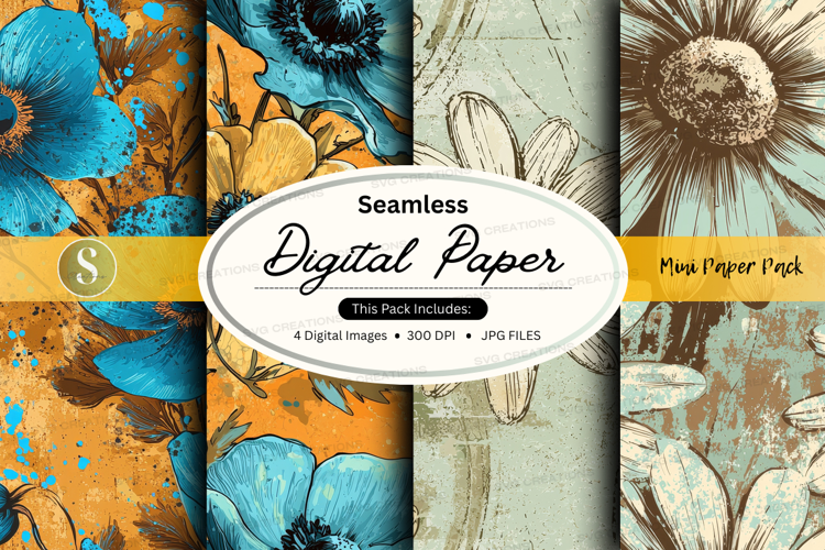 Seamless blue floral digital paper
