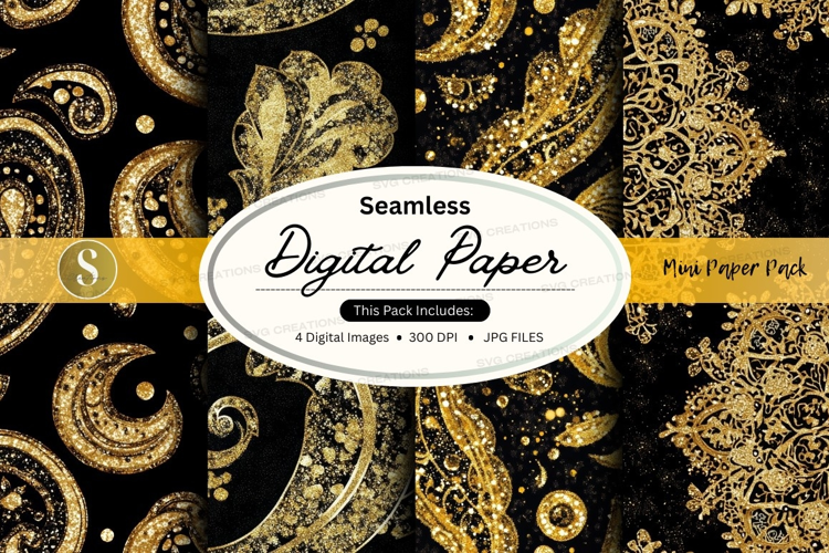 Elegant gold paisley pattern on black
