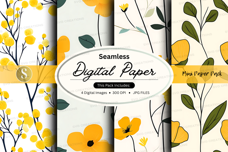 Seamless digital paper - mustard flowers digital paper pack
