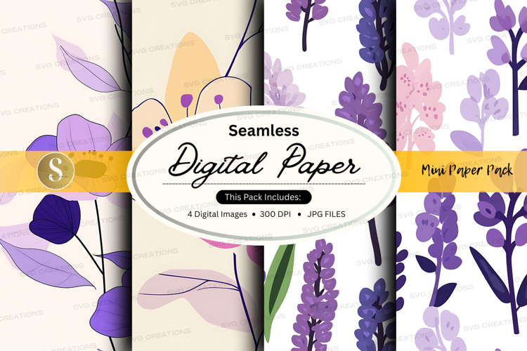 Seamless digital paper - floral purple pattern