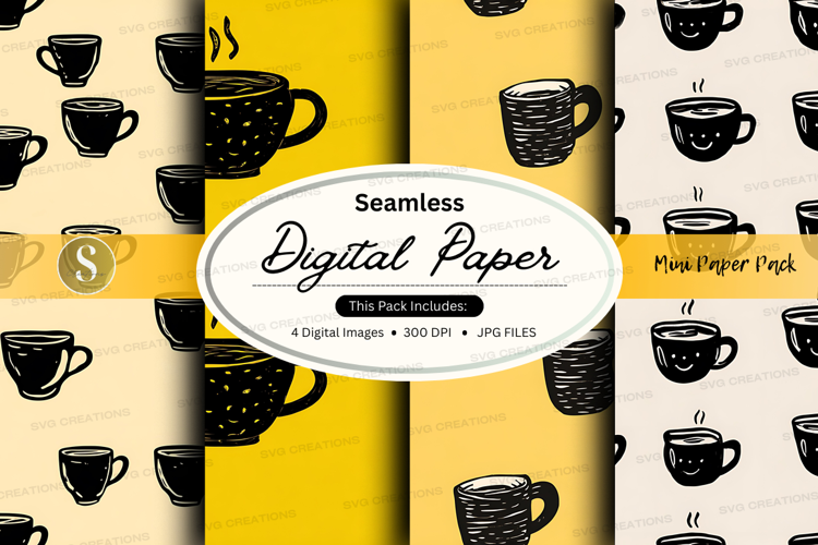 Seamless coffee cups digital paper