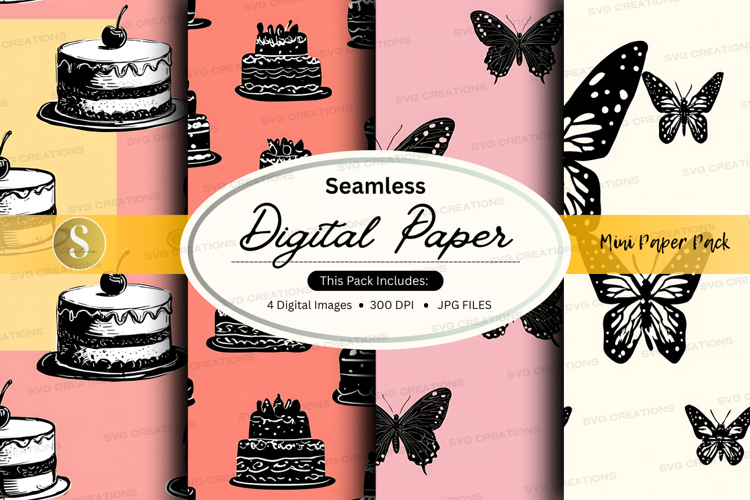 Seamless digital paper - cake and butterfly theme