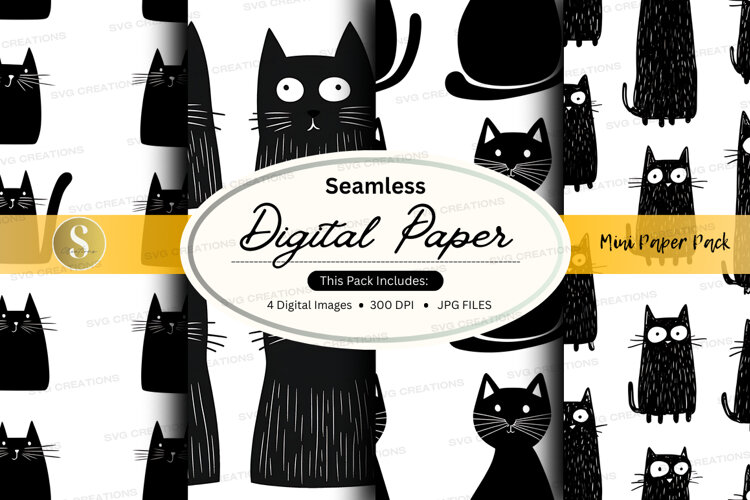 Seamless black cats digital paper example image 1