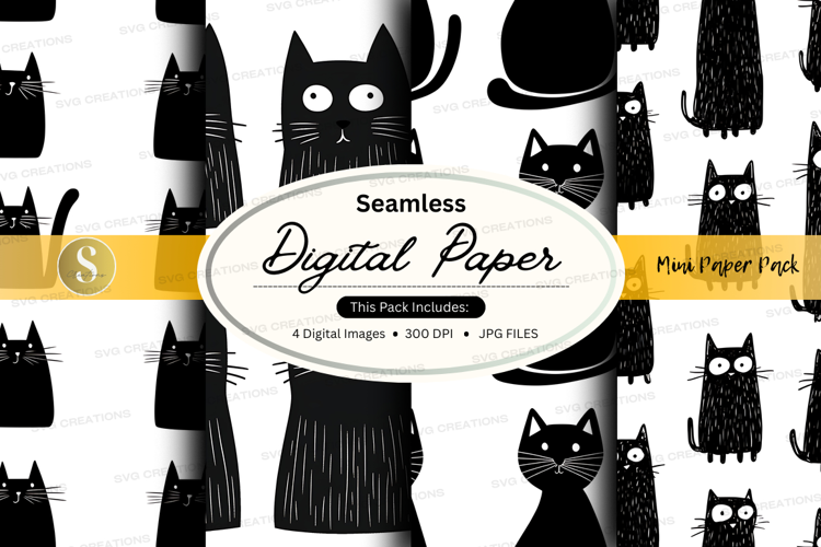 Seamless black cats digital paper