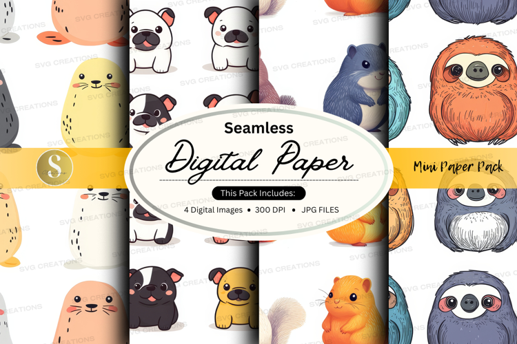 Seamless digital paper - cute animal pattern