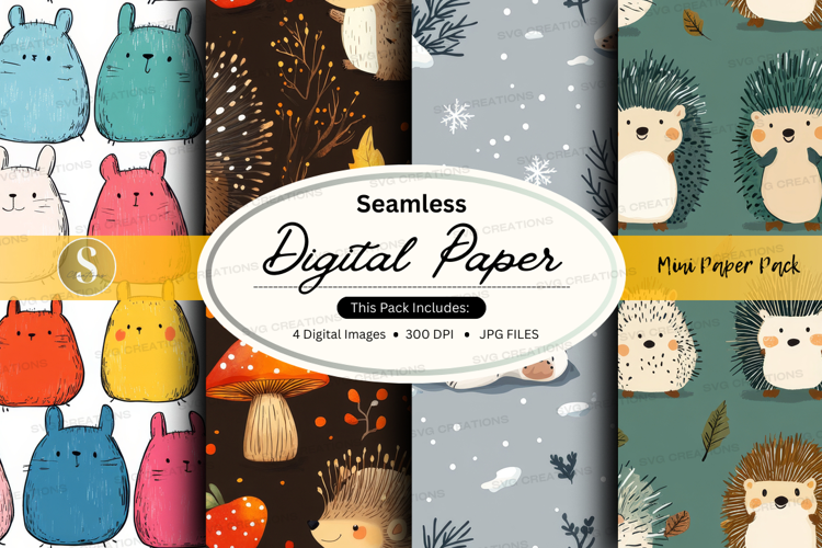 Seamless digital paper - cute forest animals
