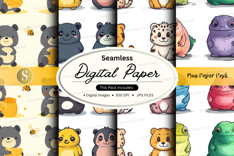 Seamless digital paper - cute animal pattern