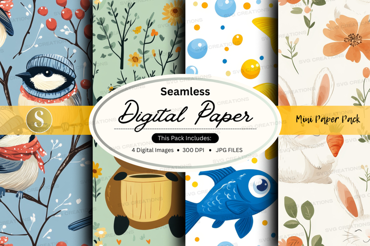 Seamless digital paper - cute animals