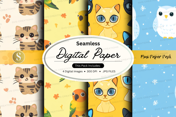 Seamless digital paper - cute animals