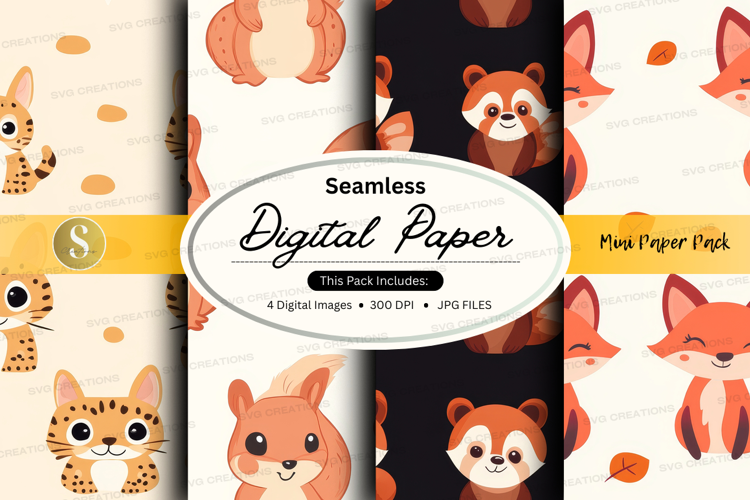 Seamless digital paper - woodland animals