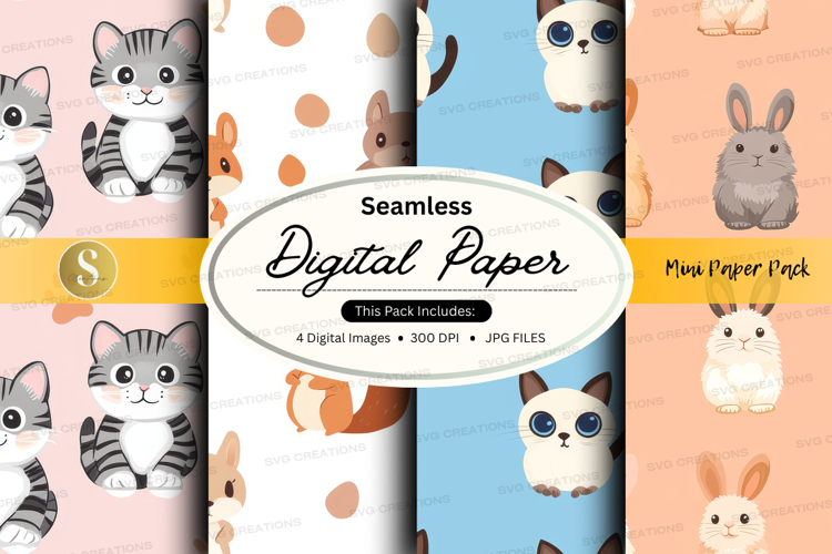 Seamless digital paper - cute animals