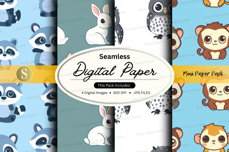 Seamless digital paper - cute animal pattern