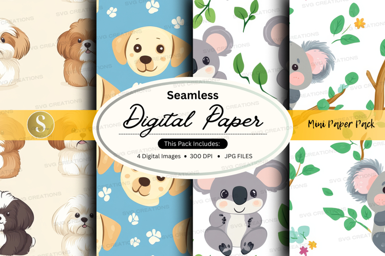 Seamless digital paper - cute animals