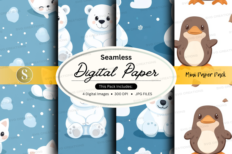 Seamless digital paper - cute penguin and polar bear