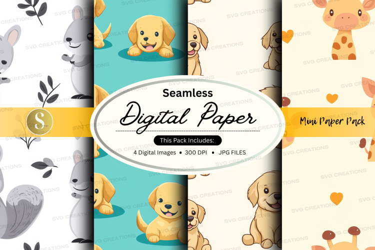 Seamless digital paper - cute animals
