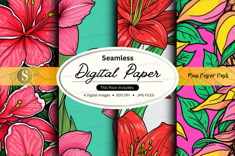 Seamless tropical flowers digital paper example image 1