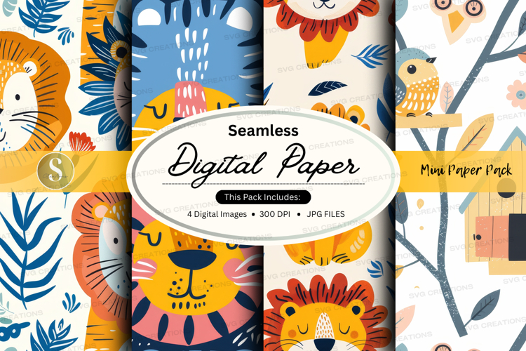 Seamless jungle animals digital paper