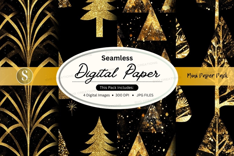 Golden christmas forest seamless pattern