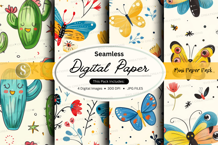 Seamless digital paper - nature and butterflies digital pape