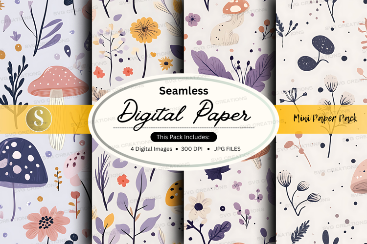 Seamless floral and mushroom digital paper