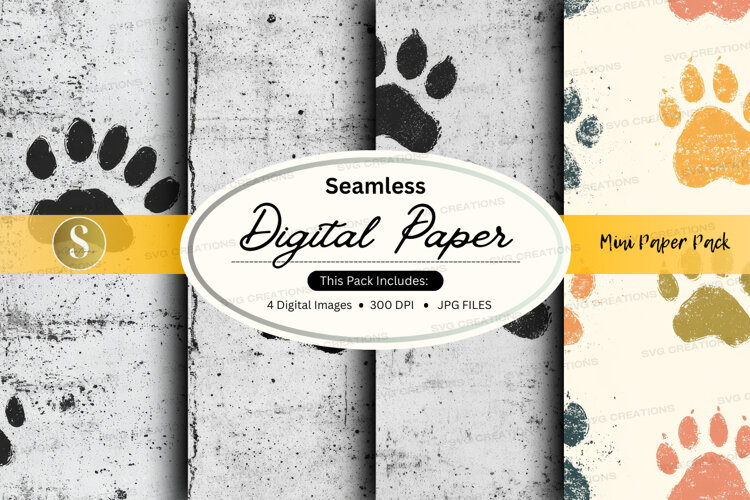 Seamless paw prints digital paper example image 1