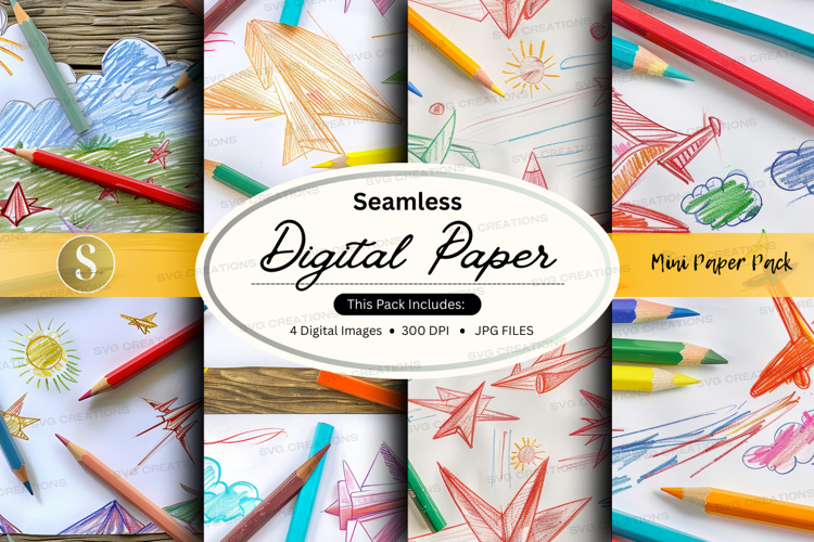 Seamless digital paper - crayon and drawing theme digital pa