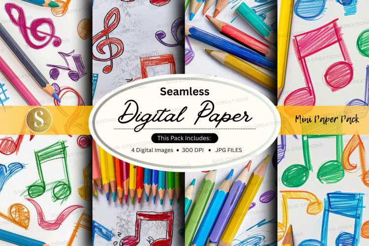 Seamless digital paper - music and pencils digital paper pac