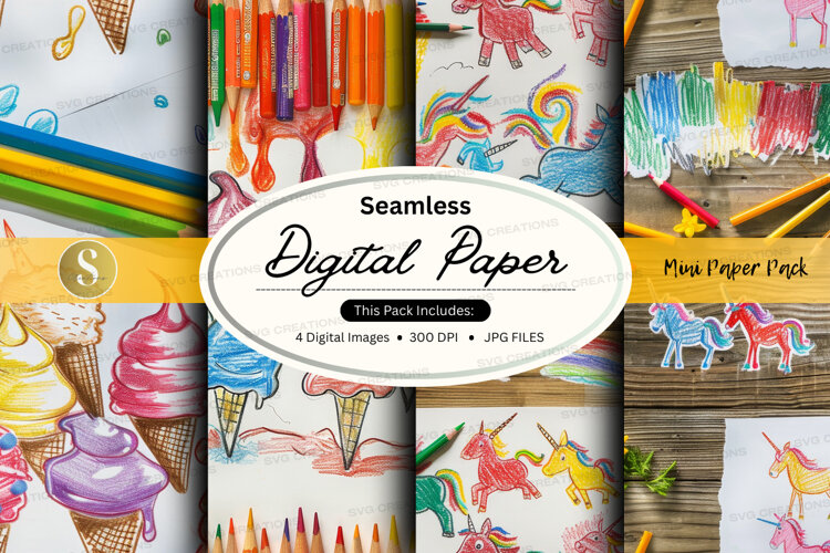 Seamless digital paper - unicorn and ice cream theme digital example image 1