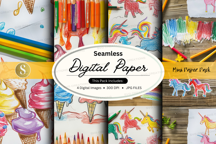 Seamless digital paper - unicorn and ice cream theme digital