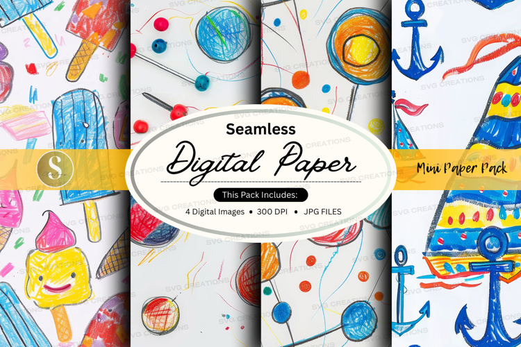 Seamless digital paper - nautical and ice cream theme digita