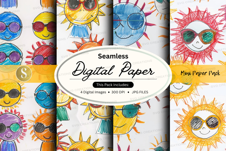 Seamless summer sun digital paper