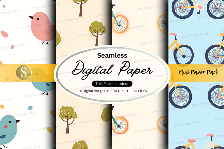 Seamless digital paper - nature and bicycle theme digital pa
