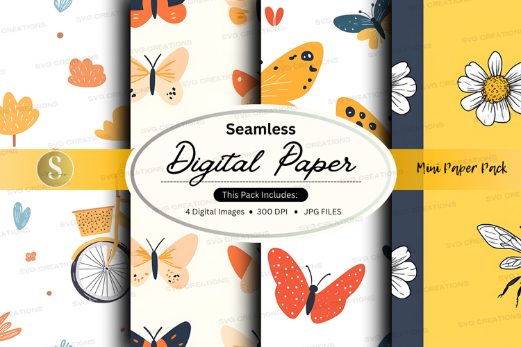 Seamless digital paper - butterfly and flower pattern